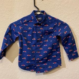 The Children’s Place Christmas Tree Red Car Button Down Size 2T